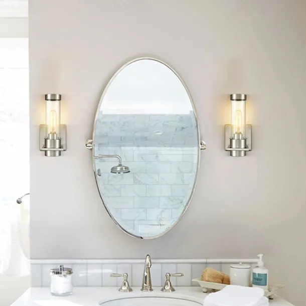 IModern Wall Light Fixture Nickel 1 PCS Wall Sconce Bathroom Wall Lighting with Cylinder Clear Glass Shade for Bathroom 110-240V