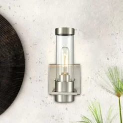 IModern Wall Light Fixture Nickel 1 PCS Wall Sconce Bathroom Wall Lighting with Cylinder Clear Glass Shade for Bathroom 110-240V