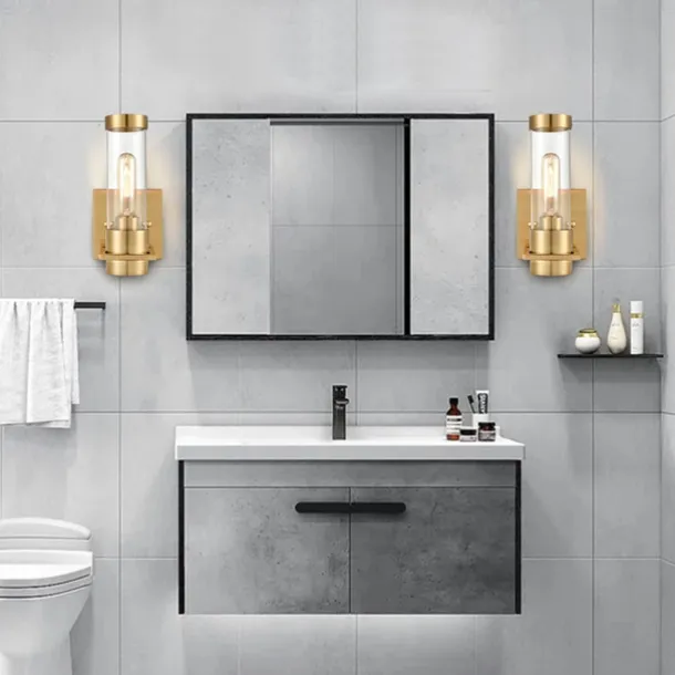 IModern Wall Light Fixture Nickel 1 PCS Wall Sconce Bathroom Wall Lighting with Cylinder Clear Glass Shade for Bathroom 110-240V