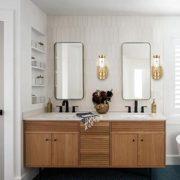 IModern Wall Light Fixture Nickel 1 PCS Wall Sconce Bathroom Wall Lighting with Cylinder Clear Glass Shade for Bathroom 110-240V