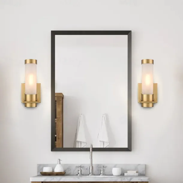 IModern Wall Light Fixture Nickel 1 PCS Wall Sconce Bathroom Wall Lighting with Cylinder Clear Glass Shade for Bathroom 110-240V