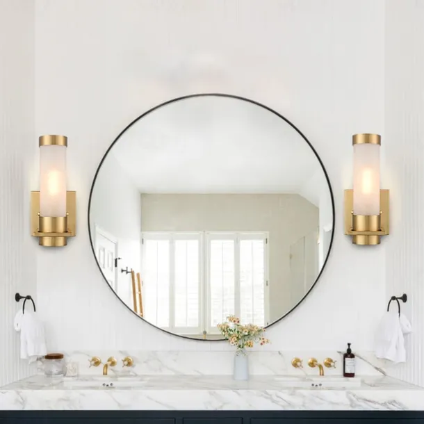 IModern Wall Light Fixture Nickel 1 PCS Wall Sconce Bathroom Wall Lighting with Cylinder Clear Glass Shade for Bathroom 110-240V