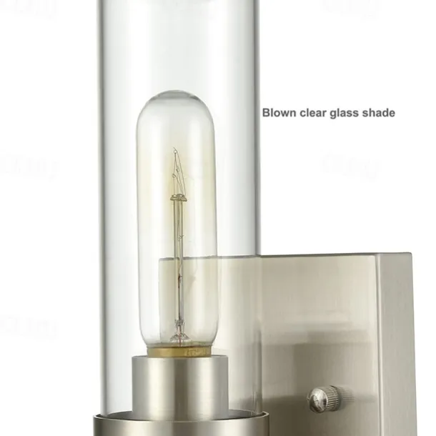 IModern Wall Light Fixture Nickel 1 PCS Wall Sconce Bathroom Wall Lighting with Cylinder Clear Glass Shade for Bathroom 110-240V