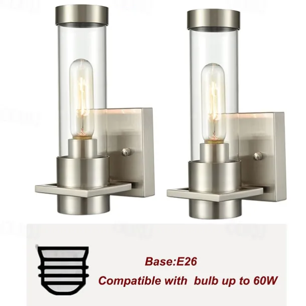 IModern Wall Light Fixture Nickel 1 PCS Wall Sconce Bathroom Wall Lighting with Cylinder Clear Glass Shade for Bathroom 110-240V
