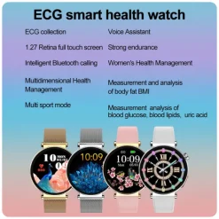 iMosi ECG PPG Women Smart Watch 1.27 inch Full Touch Screen Bluetooth Call Temperature Monitoring Pedometer Compatible with Android iOS Hands-Free Calls Waterproof IP68