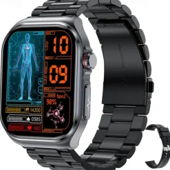 iMosi ET585 Smart Watch 2.04 inch Smartwatch Fitness Running Watch Bluetooth ECG+PPG Temperature Monitoring Pedometer Compatible with Android iOS Women Men Hands-Free Calls Waterproof Media Control