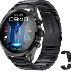 iMosi ET440 Smart Watch 1.39 inch Smartwatch Fitness Running Watch Bluetooth ECG+PPG Temperature Monitoring Pedometer Compatible with Android iOS Women Men Hands-Free Calls Waterproof Media Control