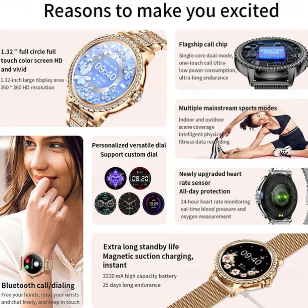 iMosi I59 Smart Watch 1.32 inch Smartwatch Fitness Running Watch Bluetooth Pedometer Call Reminder Activity Tracker Compatible with Android iOS Women Men Long Standby Hands-Free Calls Waterproof IP 67