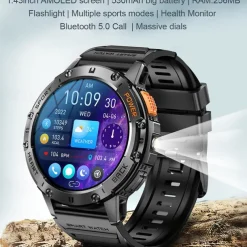 iMosi K65 Smart Watch 1.43 inch Smartwatch Fitness Running Watch Bluetooth Pedometer Call Reminder Activity Tracker Compatible with Android iOS Women Men Hands-Free Calls Waterproof Media Control IP