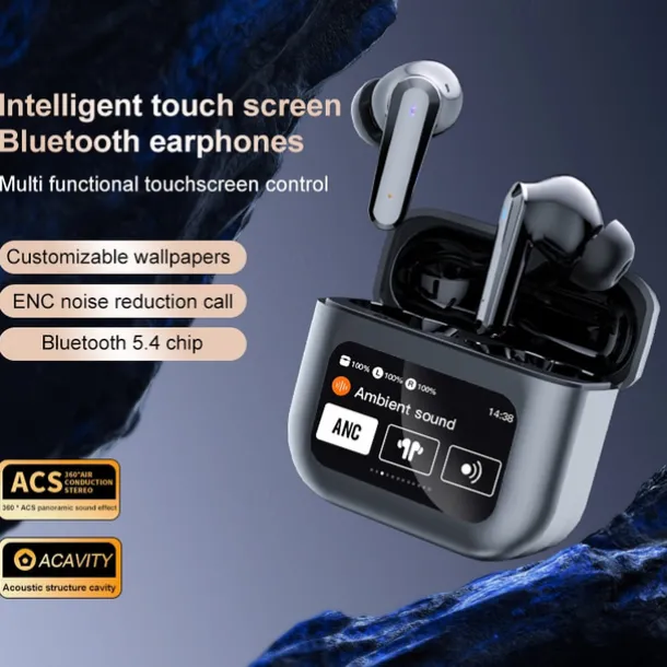 iMosi Q30 Full Color Touch Screen Wireless Earphones Active Noise Canceling Bluetooth 5.4 Headphone ANC TWS Bluetooth Earbuds