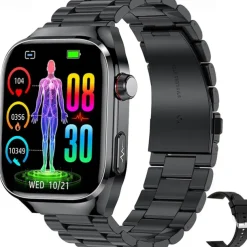 iMosi TK16 Smart Watch 2.04 inch Smartwatch Fitness Running Watch Bluetooth ECG+PPG Temperature Monitoring Pedometer Compatible with Android iOS Women Men Long Standby Hands-Free Calls Waterproof IP68