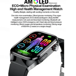 iMosi TK16 Smart Watch 2.04 inch Smartwatch Fitness Running Watch Bluetooth ECG+PPG Temperature Monitoring Pedometer Compatible with Android iOS Women Men Long Standby Hands-Free Calls Waterproof IP68