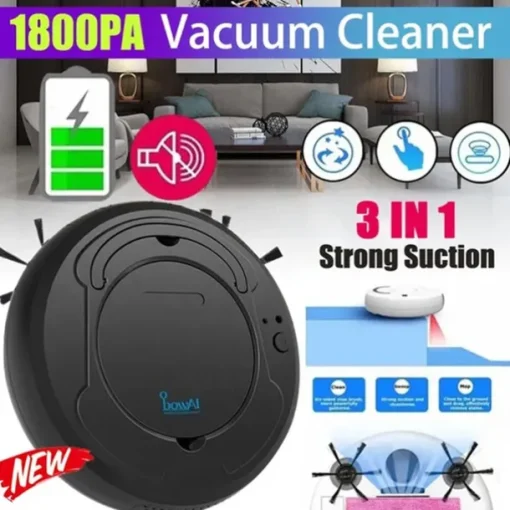 3-in-1 Auto Sweeping Robot 1800PA Strong Suction Smart Floor CleanerRechargeable Smart Sweeping Robot Dry Wet Sweeping Vacuum Cleaner Strong Suction Robot Cleaner for Home