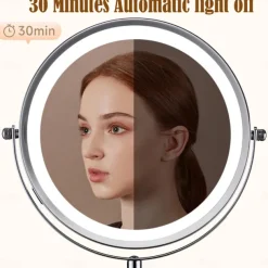 8-in 20cm Illuminated Makeup Mirror Light Magnifying 10x with Three Tone Light and Adjustable Height Suitable for Office desks Rechargeable 360 Rotating Double-sided LED Makeup Mirror