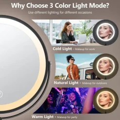 8-in 20cm Illuminated Makeup Mirror Light Magnifying 10x with Three Tone Light and Adjustable Height Suitable for Office desks Rechargeable 360 Rotating Double-sided LED Makeup Mirror