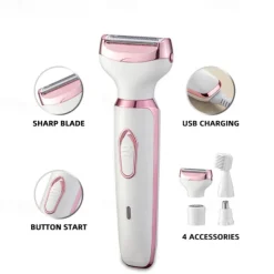 4-In-1 Cordless Electric Razor Rechargeable Portable Trimmer Set Painless Full Body Razor Eyebrow Nose Face Bikini Leg And Armpit Shaving Set