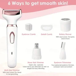 4-In-1 Cordless Electric Razor Rechargeable Portable Trimmer Set Painless Full Body Razor Eyebrow Nose Face Bikini Leg And Armpit Shaving Set