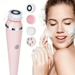 4-in-1 Electric Facial Cleansing Brush Facial Massager Facial Kit Set Face Wash Brush Facial Machine Exfoliating Brush And Face Massager Skin SPA Kit Waterproof Blackhead Acne Removal Pore Clean