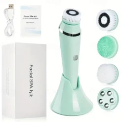 4-in-1 Electric Facial Cleansing Brush Facial Massager Facial Kit Set Face Wash Brush Facial Machine Exfoliating Brush And Face Massager Skin SPA Kit Waterproof Blackhead Acne Removal Pore Clean