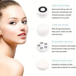 4-in-1 Electric Facial Cleansing Brush Facial Massager Facial Kit Set Face Wash Brush Facial Machine Exfoliating Brush And Face Massager Skin SPA Kit Waterproof Blackhead Acne Removal Pore Clean