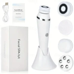 4-in-1 Electric Facial Cleansing Brush Facial Massager Facial Kit Set Face Wash Brush Facial Machine Exfoliating Brush And Face Massager Skin SPA Kit Waterproof Blackhead Acne Removal Pore Clean