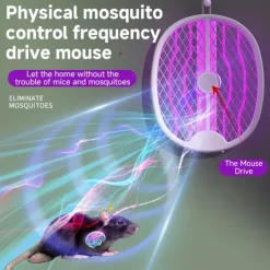 3-in-1 Household Electric Mosquito Swatter – Folding Rechargeable Mosquito Lamp with Rodent Repeller and Fly Trap