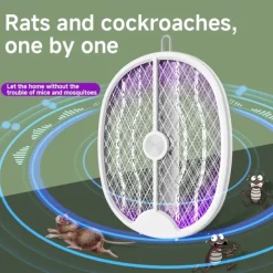 3-in-1 Household Electric Mosquito Swatter – Folding Rechargeable Mosquito Lamp with Rodent Repeller and Fly Trap