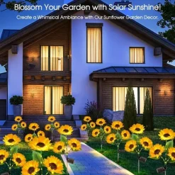 3-in-1 Sunflower Lights Solar Outdoor LED Courtyard Park Decoration Sunflower Ground Insertion Atmosphere Light Lawn Imitation Floor Lamp Lawn Lamp