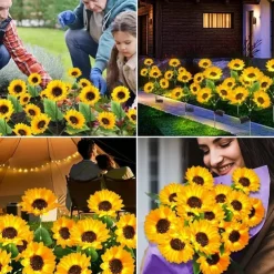 3-in-1 Sunflower Lights Solar Outdoor LED Courtyard Park Decoration Sunflower Ground Insertion Atmosphere Light Lawn Imitation Floor Lamp Lawn Lamp