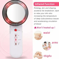 3-IN-1 Ultrasonic Cavitation Machine EMS Fat Burner Infrared Therapy Body Slimming Massager Cellulite Weight Loss Skin Tighten Handheld Beauty Cellulite Massager Device for Belly Waist Arm Leg Hip