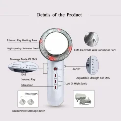 3-IN-1 Ultrasonic Cavitation Machine EMS Fat Burner Infrared Therapy Body Slimming Massager Cellulite Weight Loss Skin Tighten Handheld Beauty Cellulite Massager Device for Belly Waist Arm Leg Hip