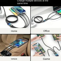 3-in-1 100W Fast Charging Cable Smart Super Fast Charging Support Multi-Interface Charging USB Visual Power Charging Cable Compatible With Apple Samsung OPPO Car Fast Charging Cable