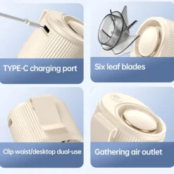 2-in-1 Waist Clip & Desktop Cooling Fan | Foldable Handheld Design | Ice Cool Breeze, Quiet & Portable for Summer Use