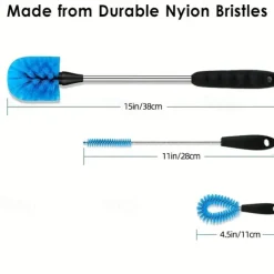 3-in-1 Water Bottle Cleaning Brush Set - Perfect for Narrow Neck Bottles, Sport Bottles, Coffee Mugs, Tumblers, and Flasks