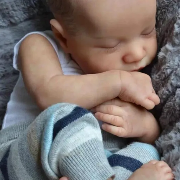 19inch Reborn Doll Baby 100% Hand Paint Doll Finished Completed Doll Same As picture Levi with Genesis Paint Rooted Eyelashes 3D Skin (50CM)