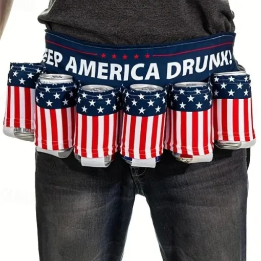 Independence Day Beer Belt, KEEP AMERICA DRUNK Beverage Beer Belt, Stripes And Stars Pattern USA Americana Patriotic Beer Belt, 4th Of July Party Decor, Summer Party Outdoor Decorations, Outdoor Party Favors