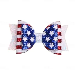 Independence Day Hair Clips 4th of July Glitter Hair Bow Clips Patriotic American Flag Hair Accessories with Star for Kids Girls