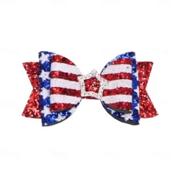 Independence Day Hair Clips 4th of July Glitter Hair Bow Clips Patriotic American Flag Hair Accessories with Star for Kids Girls