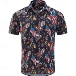 Independence Day July 4 USA Flag Manga Hawaii Shirts Back To School 3D USA Flag Harajuku Graphic Kawaii For Men's Adults' Masquerade 4th of July Back To School 3D Print Festival