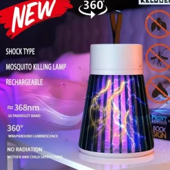 Indoor & Outdoor Electric Mosquito Killer – Portable Purple LED Light Trap with Suction and Electric Shock for Camping and Home