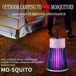 Indoor & Outdoor Electric Mosquito Killer – Portable Purple LED Light Trap with Suction and Electric Shock for Camping and Home