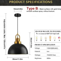 Industrial Retro Pendant Light Metal Chandelier Modern Farmhouse Balcony Corridor Decorative Lighting Fixture Bedside Black Hanging Lamp 1 Head 110-240V
