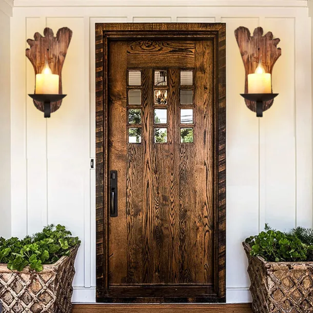 Industrial Style Rural Retro Wood Wall Lamp Marble Lampshade Gray Log Suitable for Indoor Farmhouse Coffee Kitchen Study Lighting E14/E12 Candle Bulb AC110V AC220V