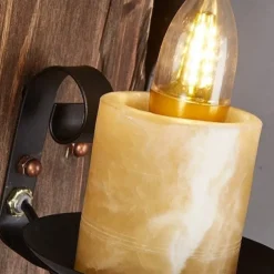 Industrial Style Rural Retro Wood Wall Lamp Marble Lampshade Gray Log Suitable for Indoor Farmhouse Coffee Kitchen Study Lighting E14/E12 Candle Bulb AC110V AC220V