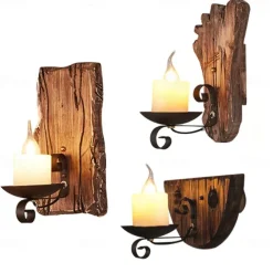 Industrial Style Rural Retro Wood Wall Lamp Marble Lampshade Gray Log Suitable for Indoor Farmhouse Coffee Kitchen Study Lighting E14/E12 Candle Bulb AC110V AC220V