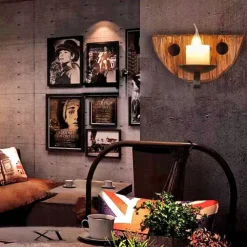 Industrial Style Rural Retro Wood Wall Lamp Marble Lampshade Gray Log Suitable for Indoor Farmhouse Coffee Kitchen Study Lighting E14/E12 Candle Bulb AC110V AC220V