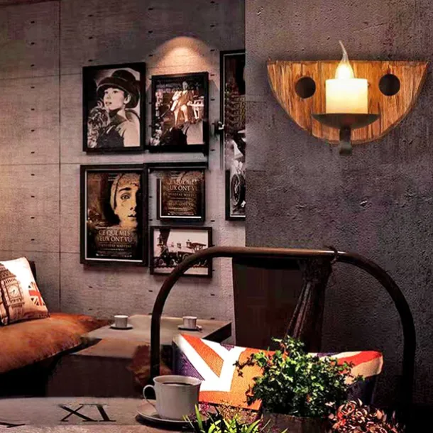 Industrial Style Rural Retro Wood Wall Lamp Marble Lampshade Gray Log Suitable for Indoor Farmhouse Coffee Kitchen Study Lighting E14/E12 Candle Bulb AC110V AC220V