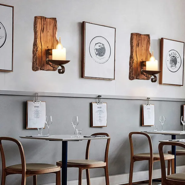 Industrial Style Rural Retro Wood Wall Lamp Marble Lampshade Gray Log Suitable for Indoor Farmhouse Coffee Kitchen Study Lighting E14/E12 Candle Bulb AC110V AC220V