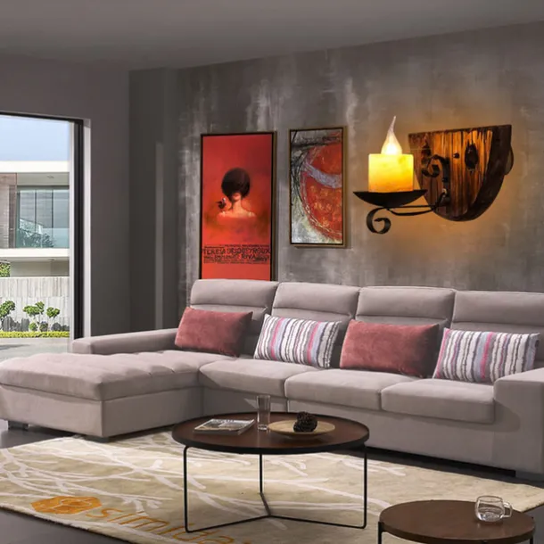 Industrial Style Rural Retro Wood Wall Lamp Marble Lampshade Gray Log Suitable for Indoor Farmhouse Coffee Kitchen Study Lighting E14/E12 Candle Bulb AC110V AC220V