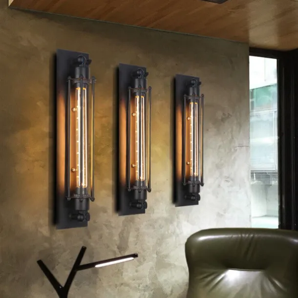 Industrial Wall Lights Metal Pipe Wall Light Retro Water Pipes Steampunk Design Flute Art for Living Room Bedroom Restaurant Attic Bar Cafe 110-240V